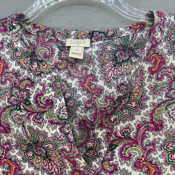 J. Crew Boho Tunic Top Women's L Petite Multicolor Print Long Sleeve V-Neck - Picture 4 of 9